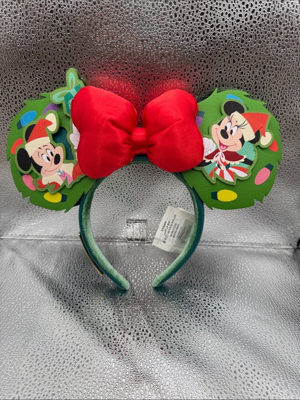 Disney 2023 Loungefly Holiday Christmas Wreath Glow Minnie Ears Headband~New